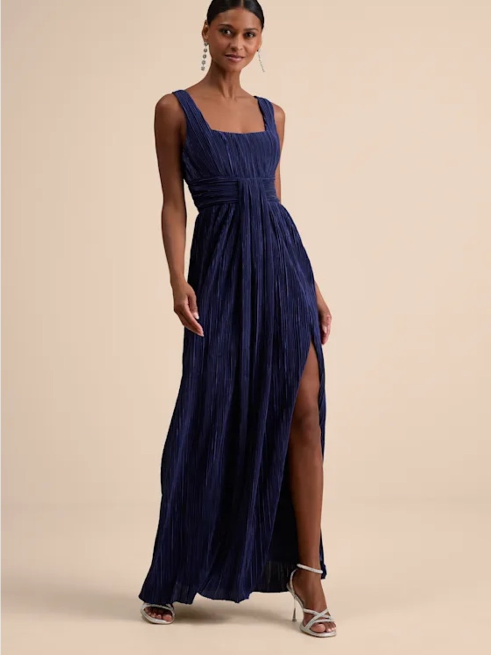 Lulu's Midnight Navy Pleated Square-Neck Maxi Dress
